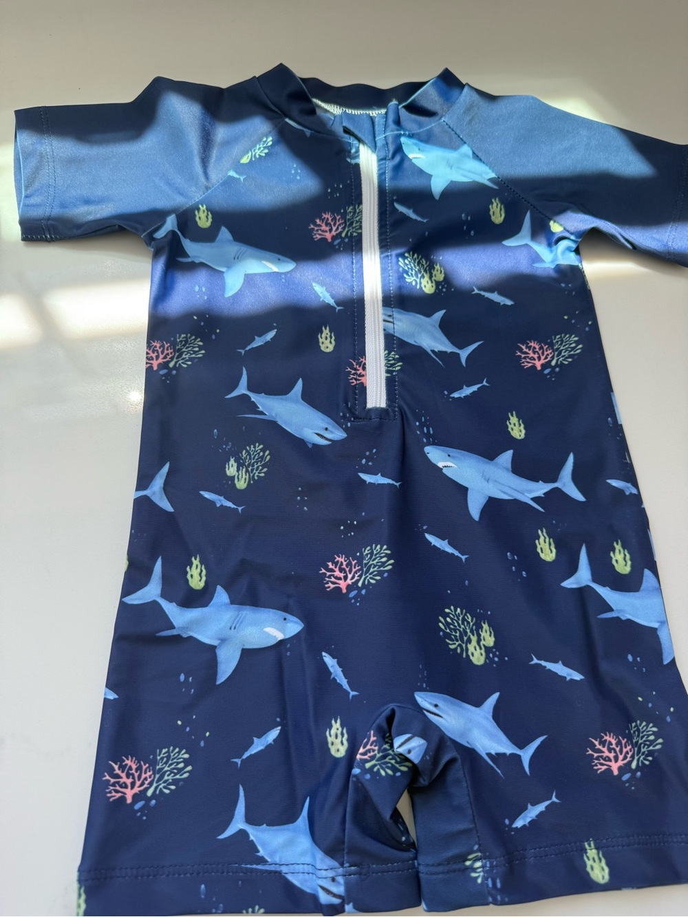 Kids Navy Shark Print Rash Guard Swimsuit